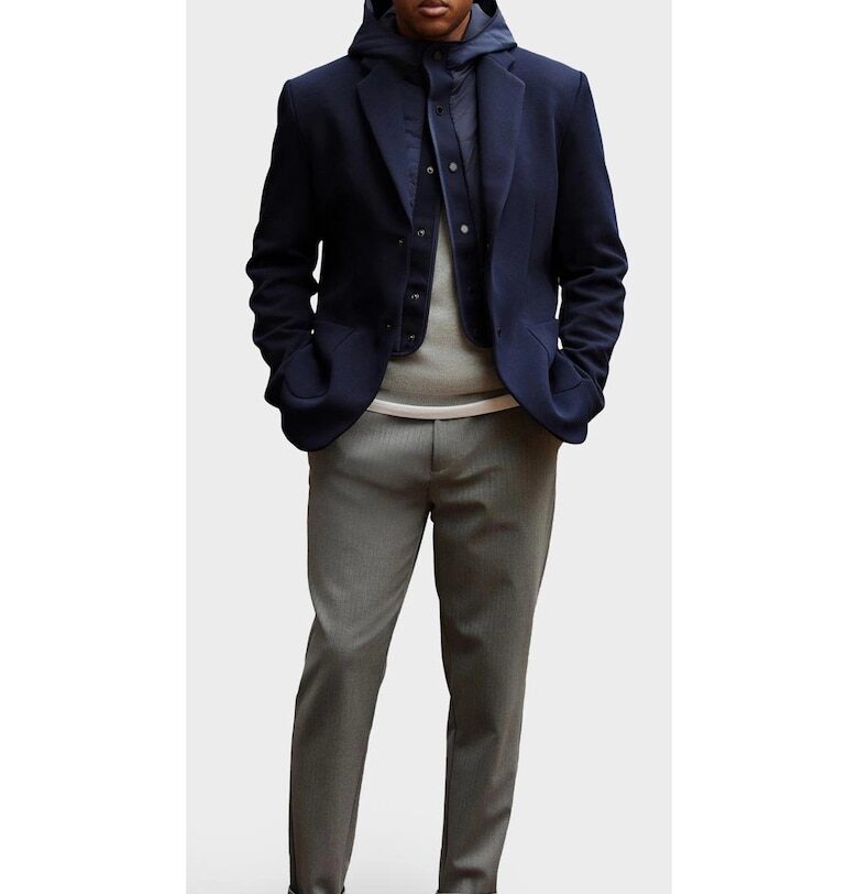 Яке с висока яка и качулка  OM-BLZB-0133 - Тъмносин OMBRE