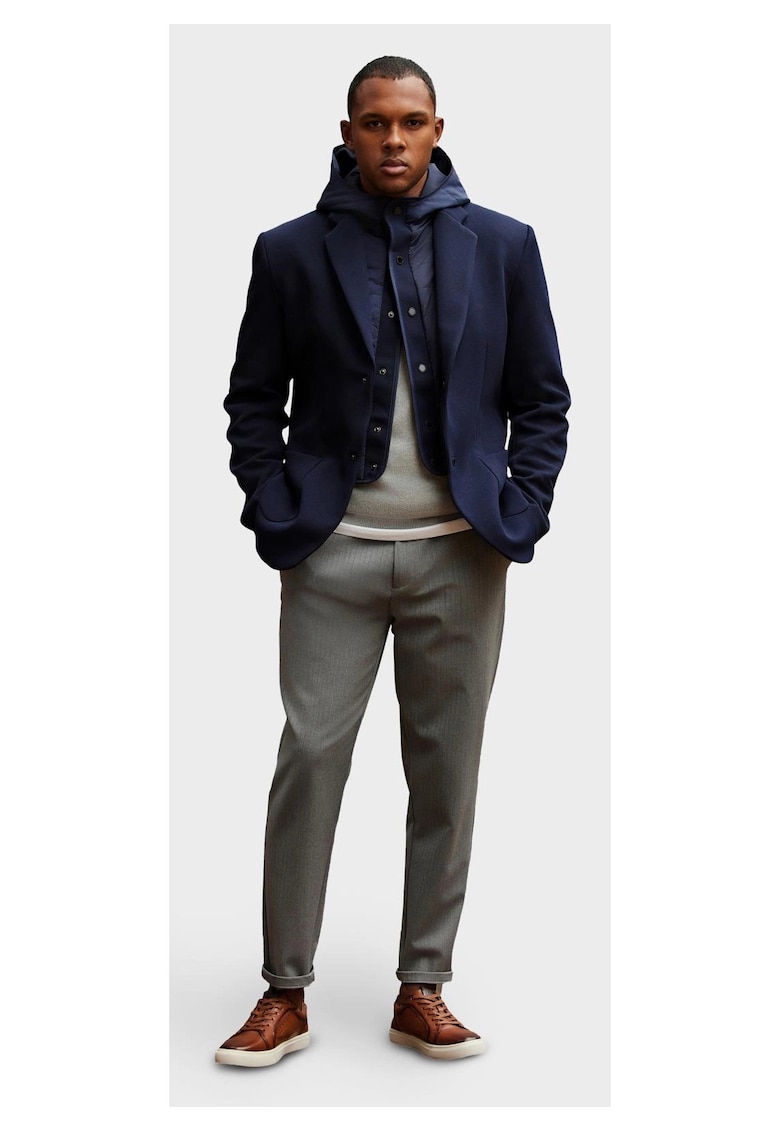 Яке с висока яка и качулка OM-BLZB-0133 - Тъмносин OMBRE