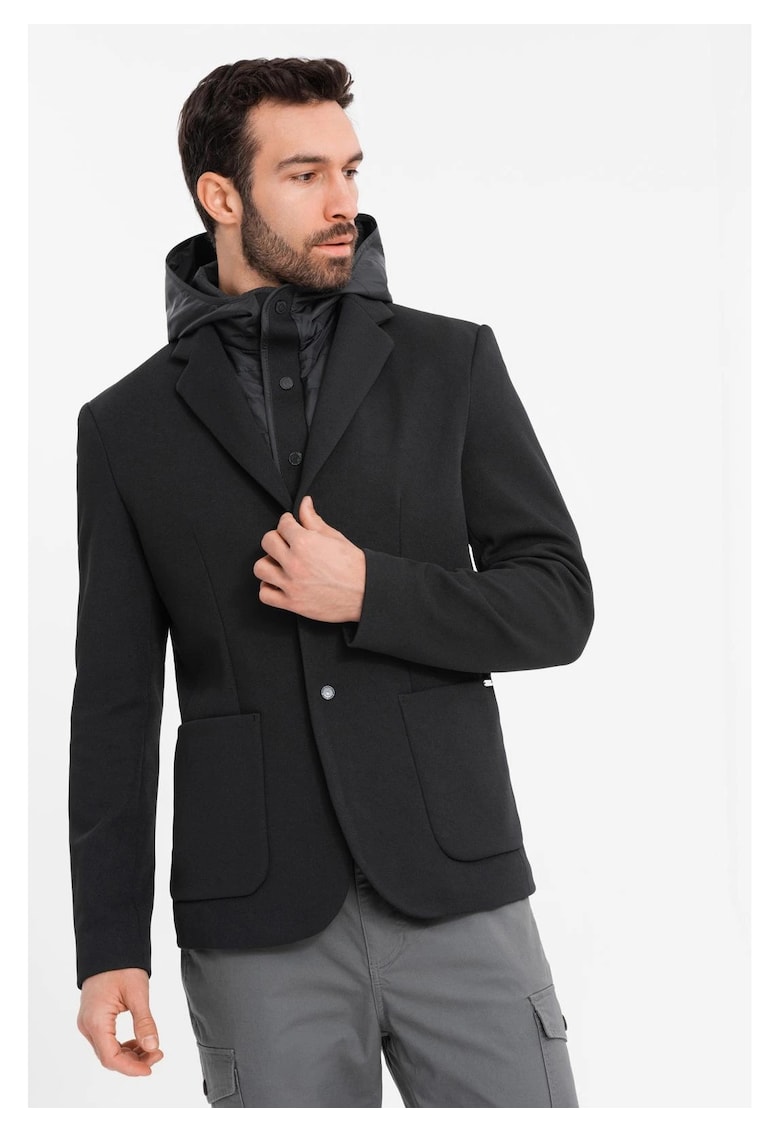 Яке с висока яка и качулка OM-BLZB-0133 - Черен OMBRE