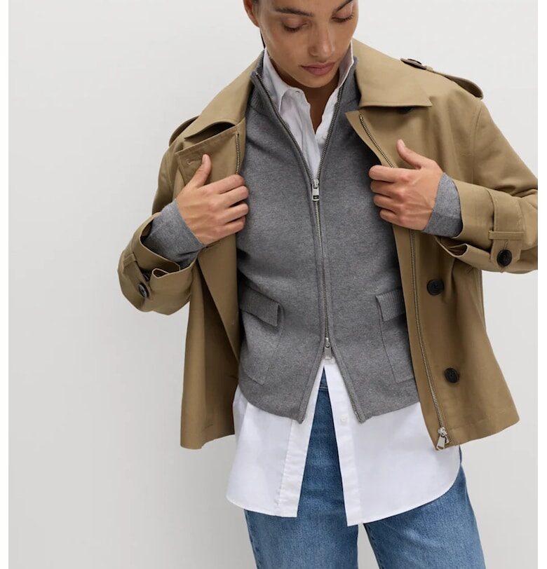 Яке с двупосочен цип и джобове с капаче - Светло сив Marks  Spencer