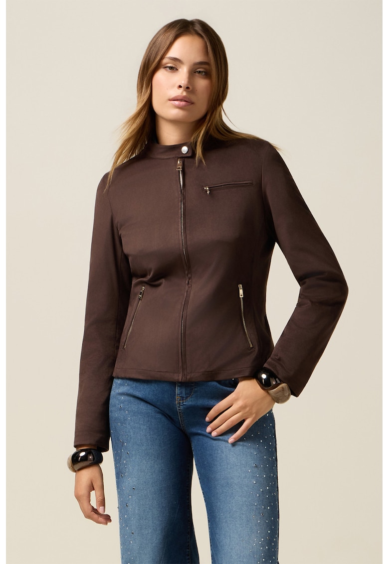Яке с джобове с цип - Коняк кафяв Oltre