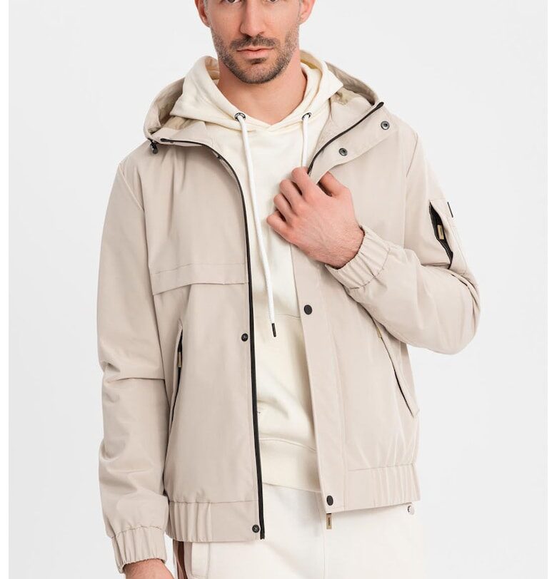 Яке с качулка  OM-JANP-0225 - Функционално - Преходно - Тъмнобежово OMBRE