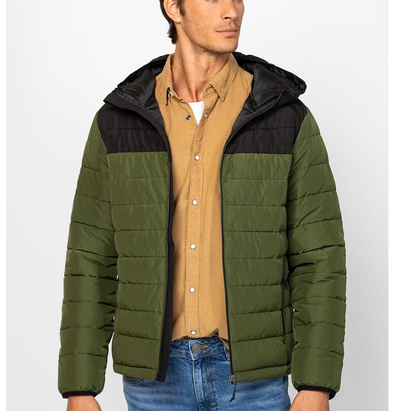 Яке с качулка и джобове с цип - Черен/Зелени аспержи Heavy Tools