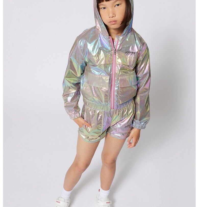 Яке с качулка с холограмен ефект и еластичен подгъв - Жълт/Розово/Син HUGO