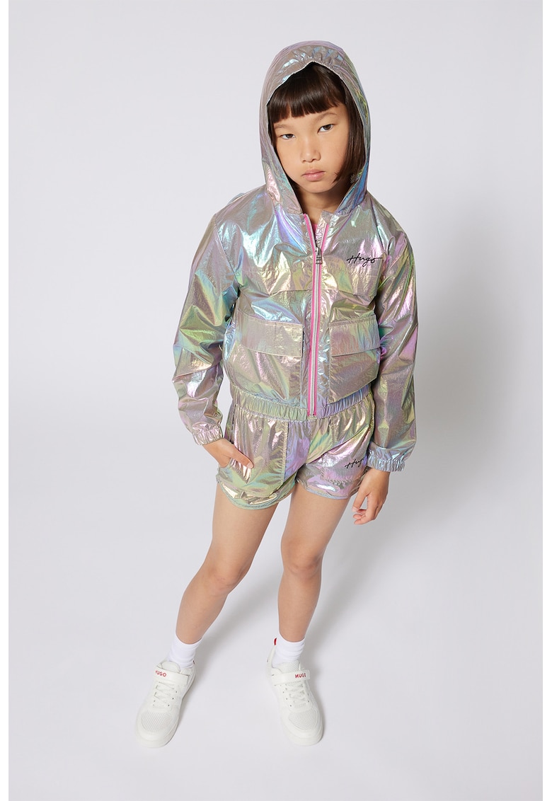 Яке с качулка с холограмен ефект и еластичен подгъв - Жълт/Розово/Син HUGO