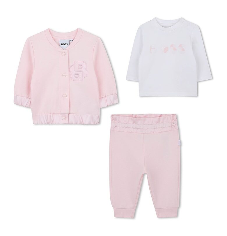 Яке с копчета - панталон и суитшърт - 3 части - Светлорозов/Мръснобял BOSS Kidswear