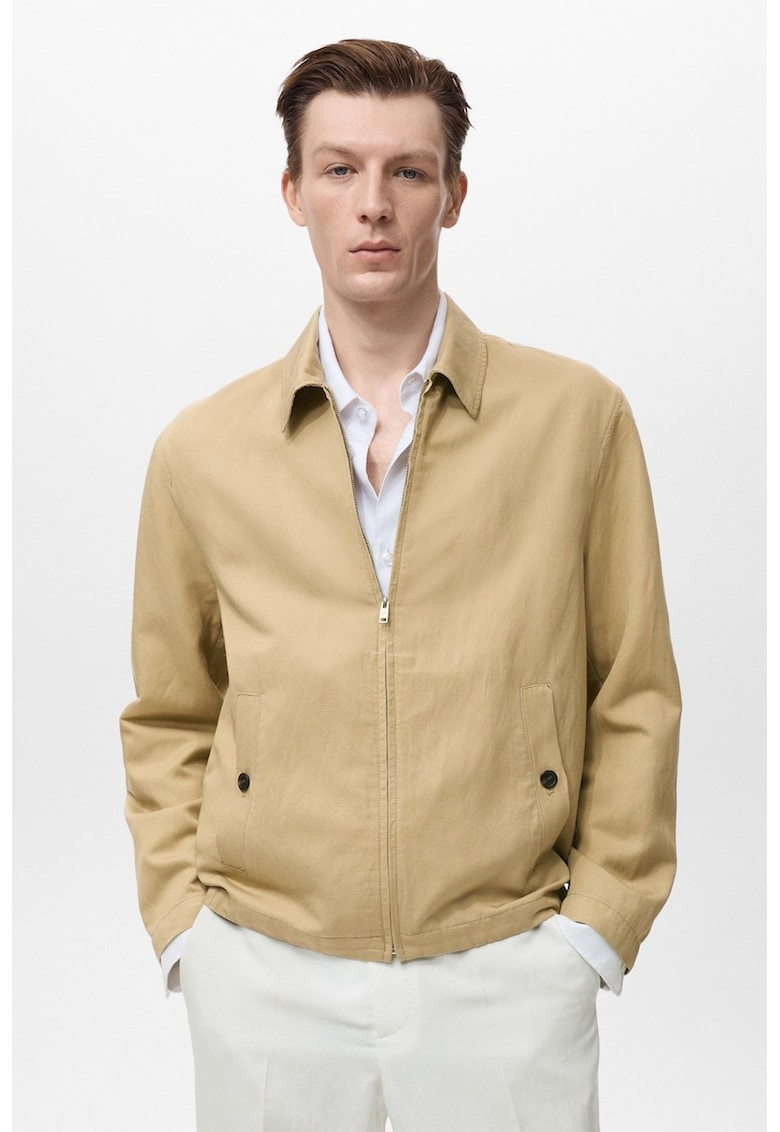 Яке с лен с цип - Бежов Mango
