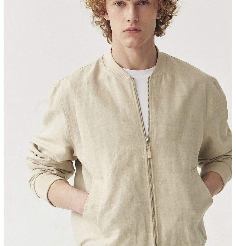 Яке с лен с цип и джобове встрани - Светло бежово Tatuum