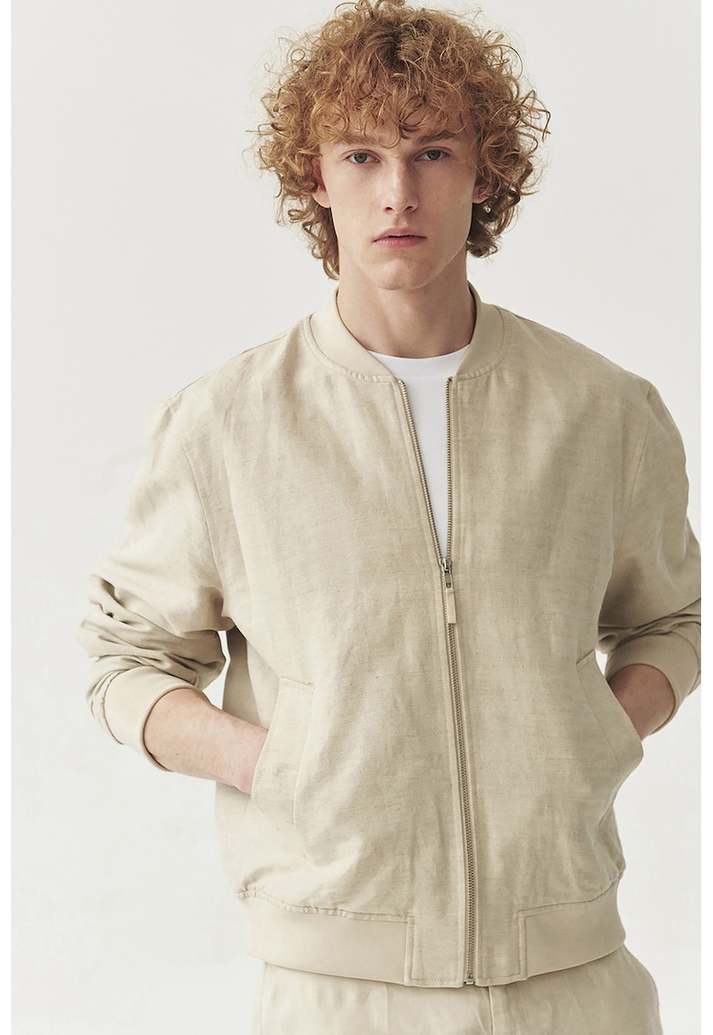 Яке с лен с цип и джобове встрани - Светло бежово Tatuum