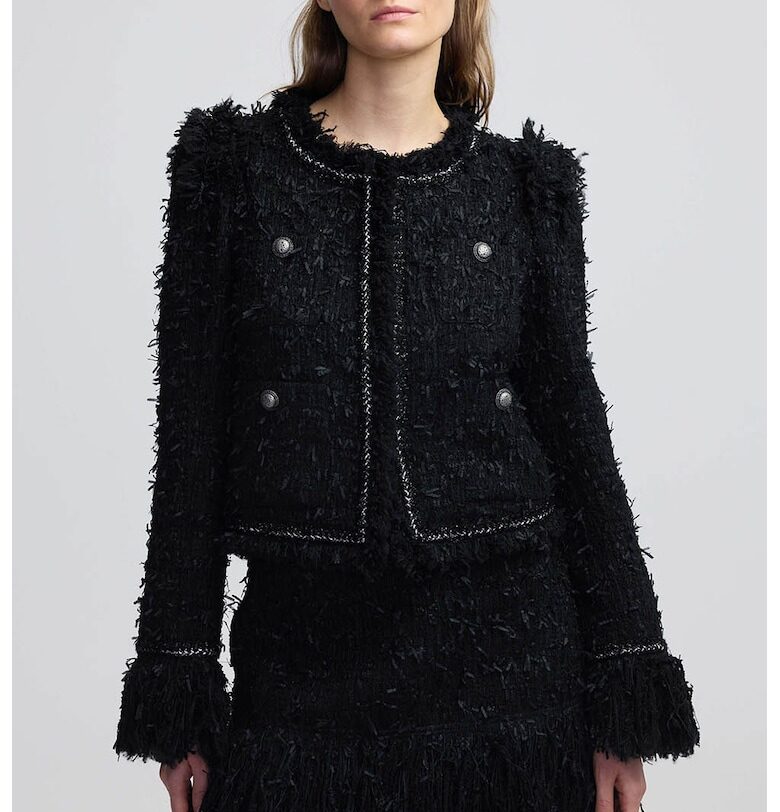 Яке с ресни и декоративни копчета - Черен/Мръснобял Ipekyol