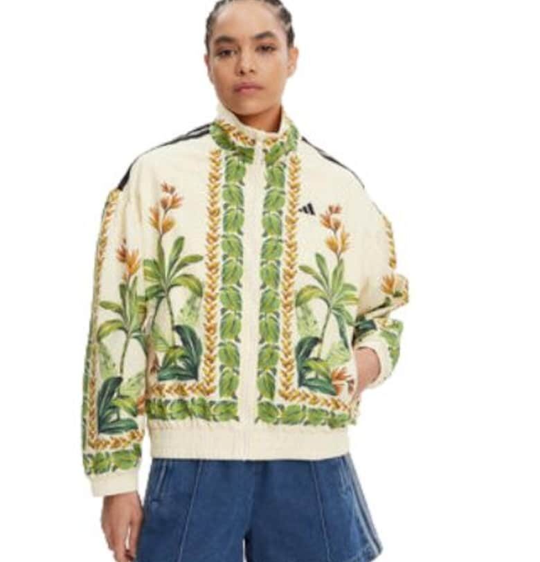 Яке с флорален принт и закопчаване с цип adidas