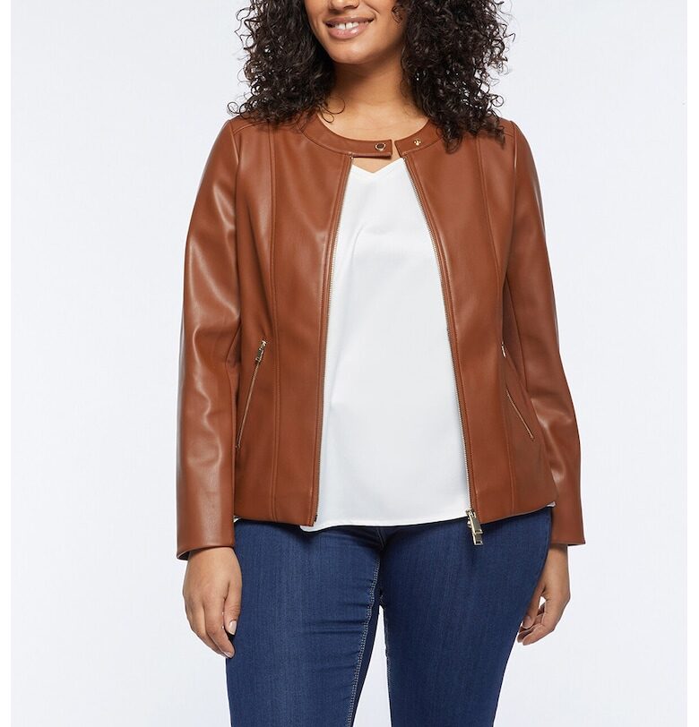 Яке с цип и скосени джобове - Канелено кафяво Fiorella Rubino