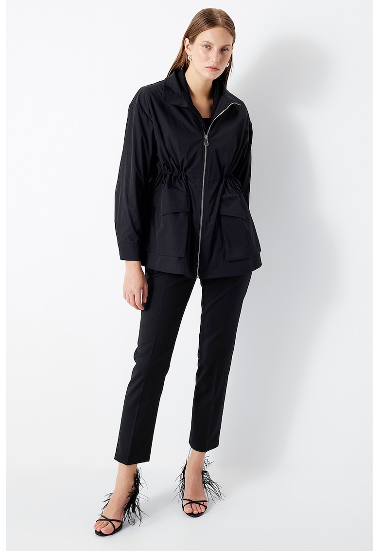 Яке с цип - регулируема талия и джобове с капаче - Черен Ipekyol