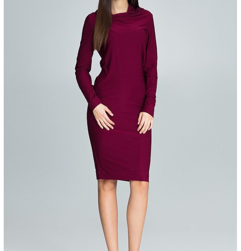 елегантна рокля в бордо - дълъг ръкав - деколте - полиестер Figl