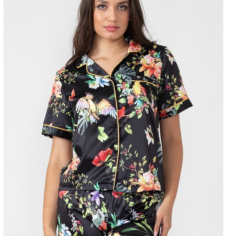 къса сатенена пижама Lola - черно/зелено/Corai - Зелен/Черен/Корал En Prive