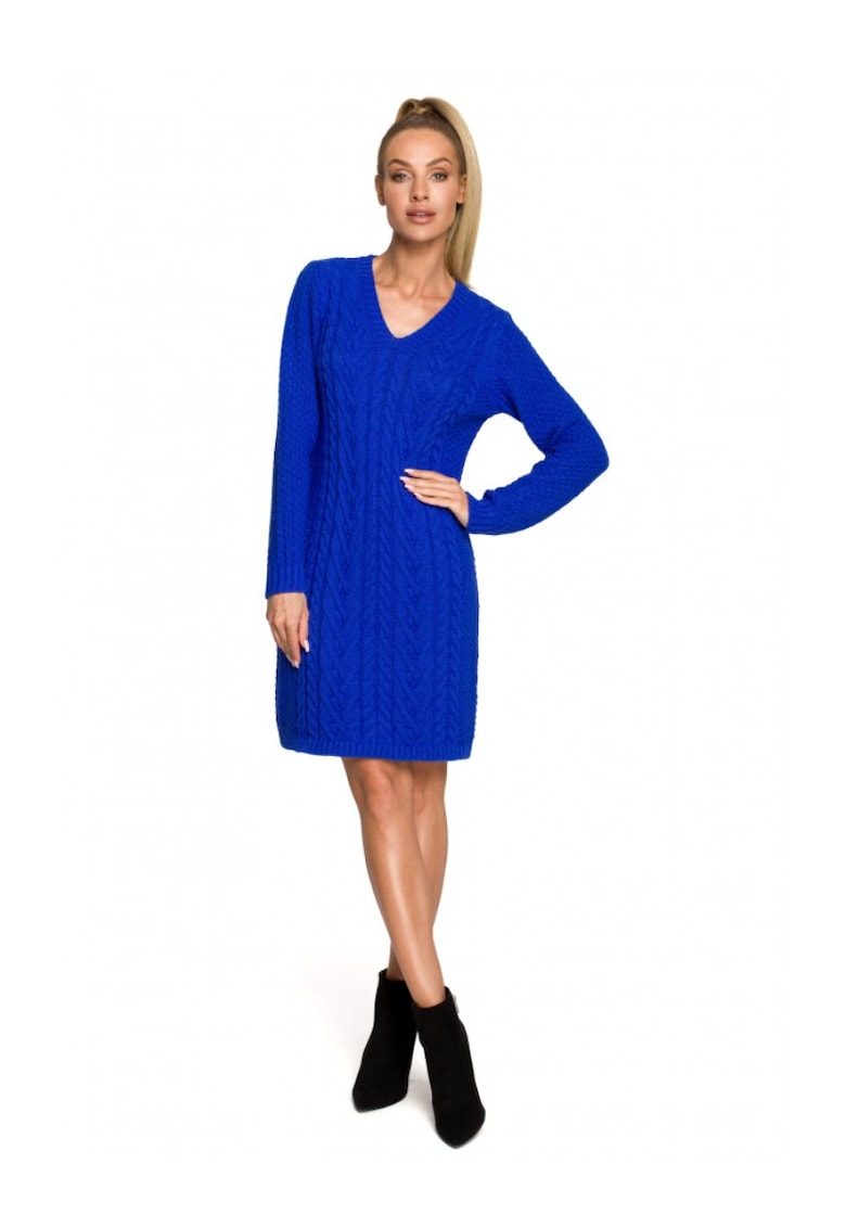 рокля-пуловер - V-образно деколте - акрил - найлон - синьо MOE
