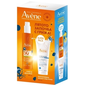 АВЕН СЪН Слънцезащитен спрей за деца SPF50+ 200 мл. + лосион за след слънце 200 мл. ПРОМО цена