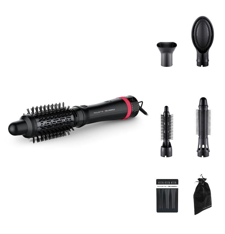 Четка за коса  x Karl Lagerfeld Express Style F0 - С горещ въздух - 800 W - 3 настройки за скорост/температура - 5 аксесоара - Покритие Keratin & Glow - Функция за ... Rowenta