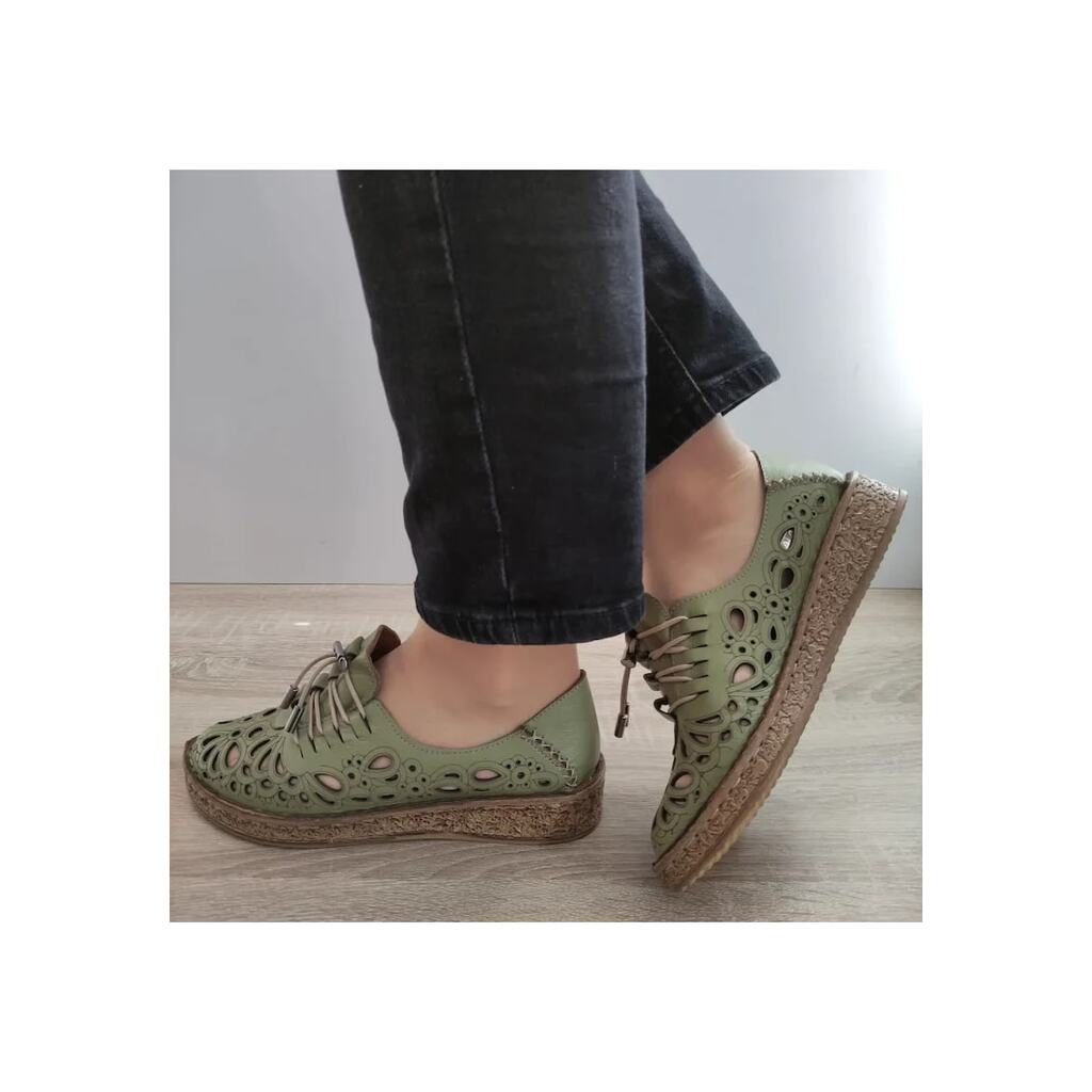 Дамски перфорирани обувки  7154-1 Olive - Зелени - Зелен