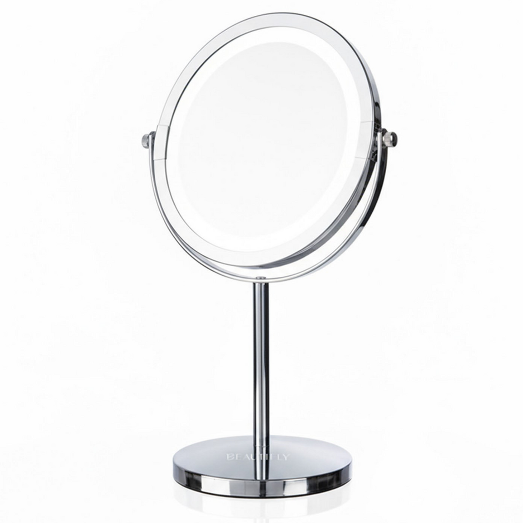 Козметично огледало Beautifly Looking Glass Light, 14.5 см, 10х увеличение, USB-C, LED, 360° регулиране, Сребрист