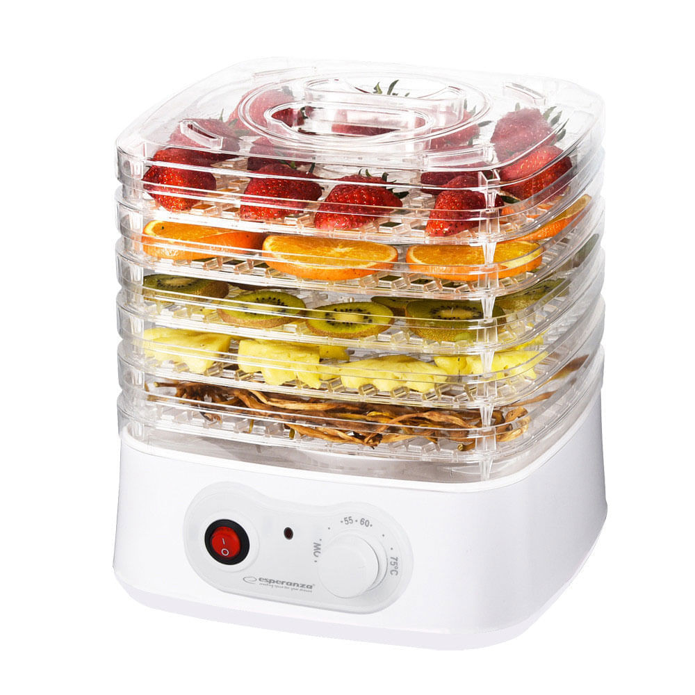 Сушилня за плодове и зеленчуци Esperanza EKD004, 250W, 5 нива, Подходяща за гъби,месо и билки, Бял