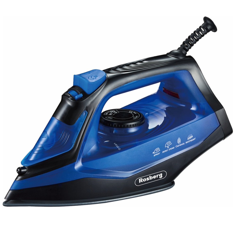 Ютия Rosberg R51050G, 1850-2200W, Керамика, Самопочистване, Термостат, 160 мл, Син/черен