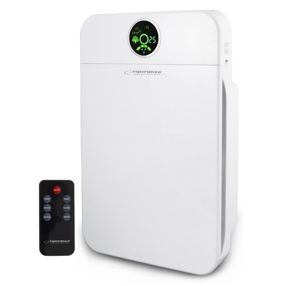 Пречиствател на въздух Esperanza EHP002, 35W, 50 кв/м, 4 етапа на филтриране, HEPA филтър, LCD екран, Таймер, Дистанционно, Бял
