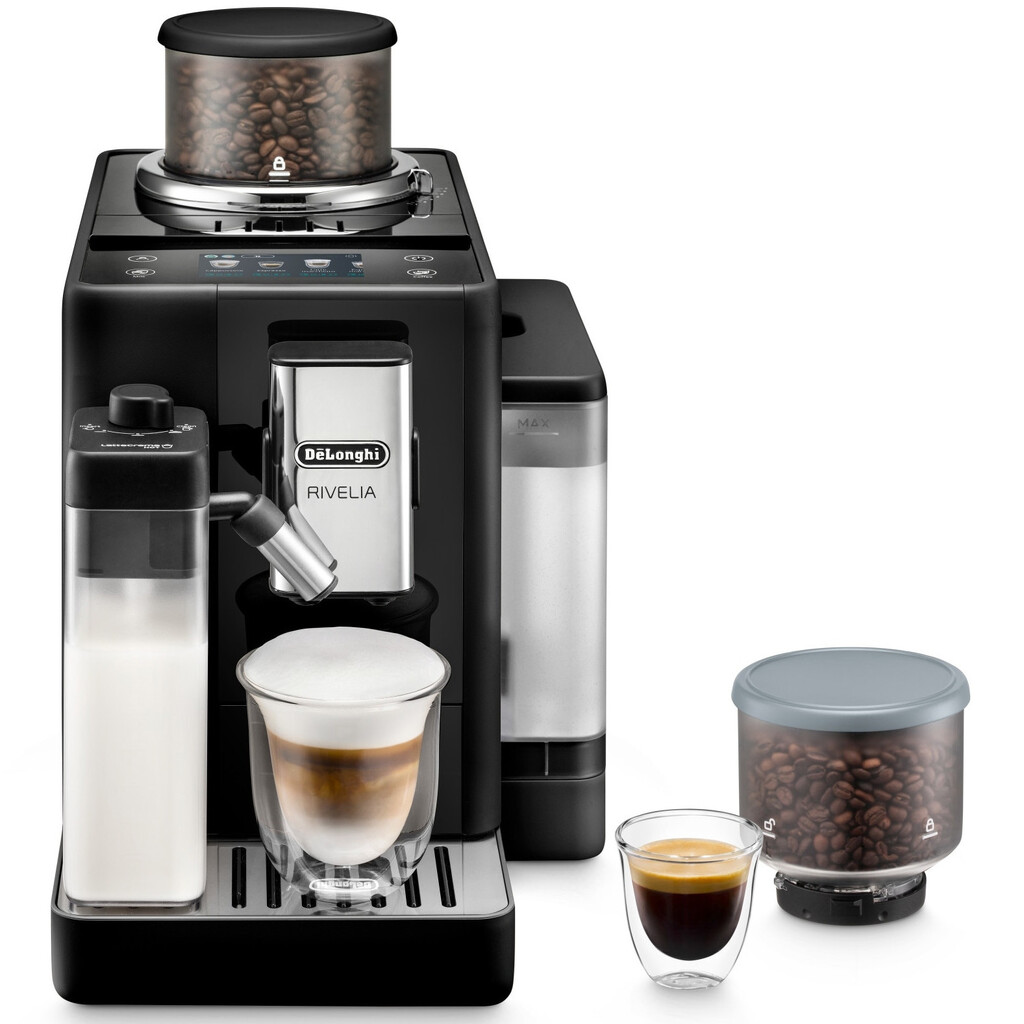 Еспресо машина DeLonghi Rivelia Onyx Black EXAM440.55.B, 1450W, 19 bar, 1.4 л, 16 напитки, Aroma, LatteCrema Hot, Twin Shot, Bean Adapt, TFT тъч дисплей, Черен мат