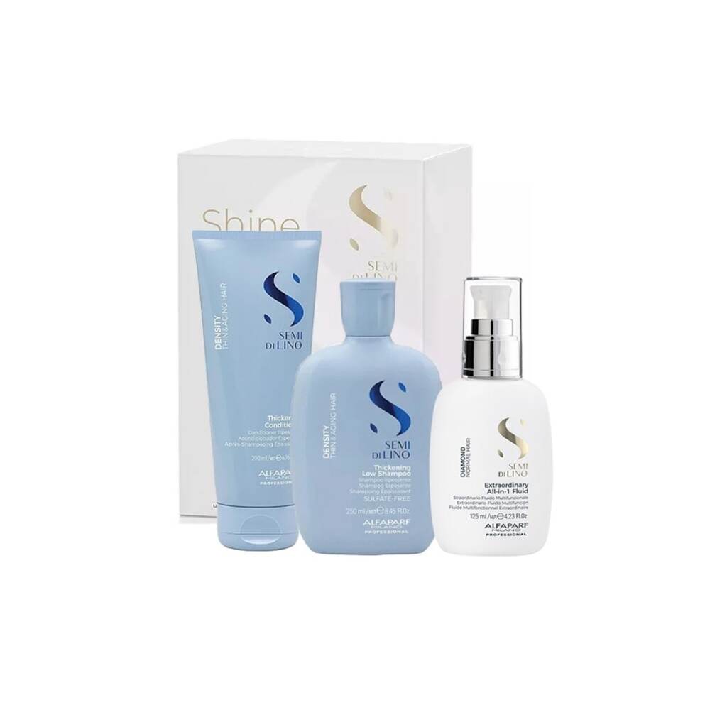 Комплект  Semi di Lino Density Thickening - Шампоан 250 мл + Балсам 200 мл + Флуид за блясък All-in-1 Diamond Illuminating - 125 мл