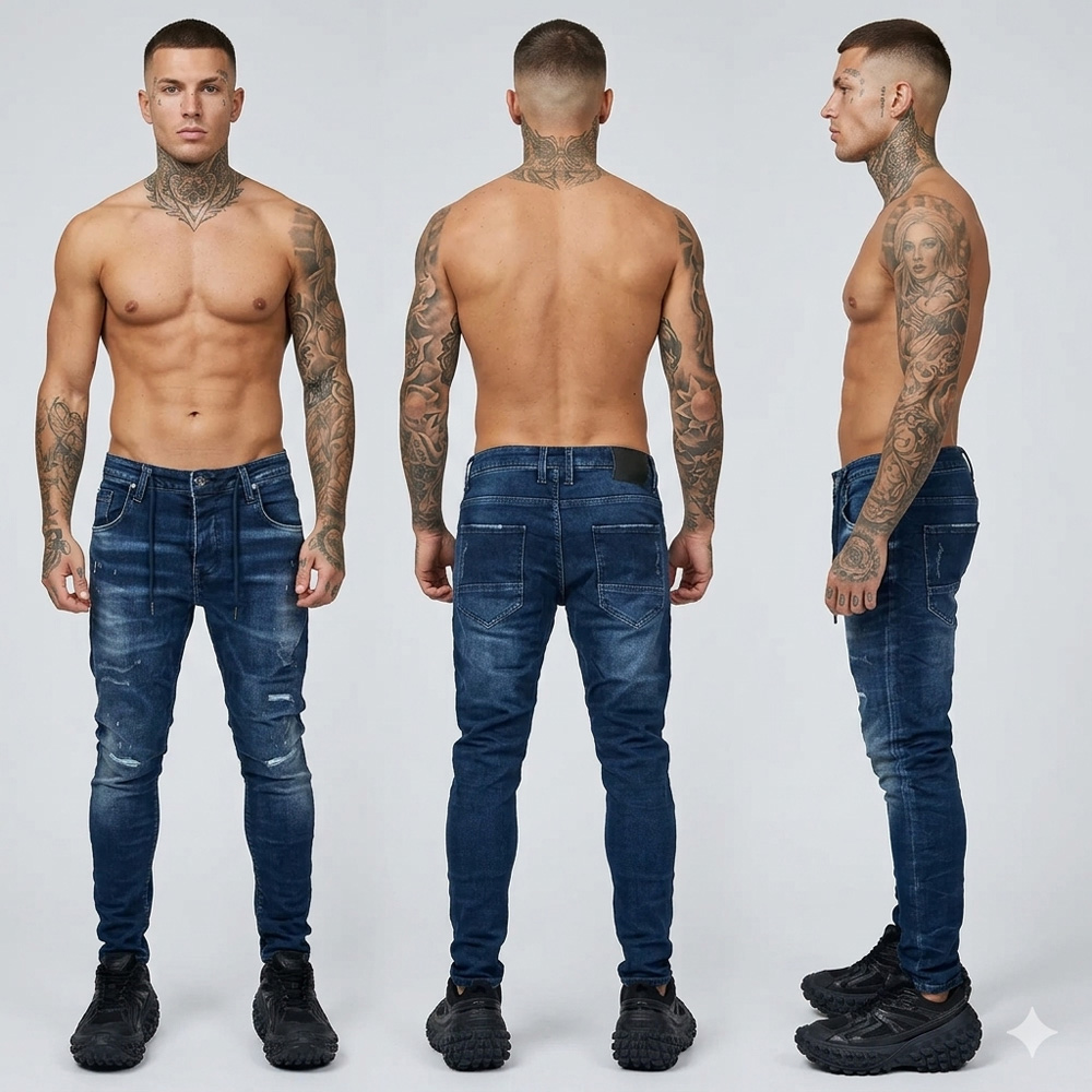 Мъжки дънки c накъсан ефект, син, slim fit Ft7510