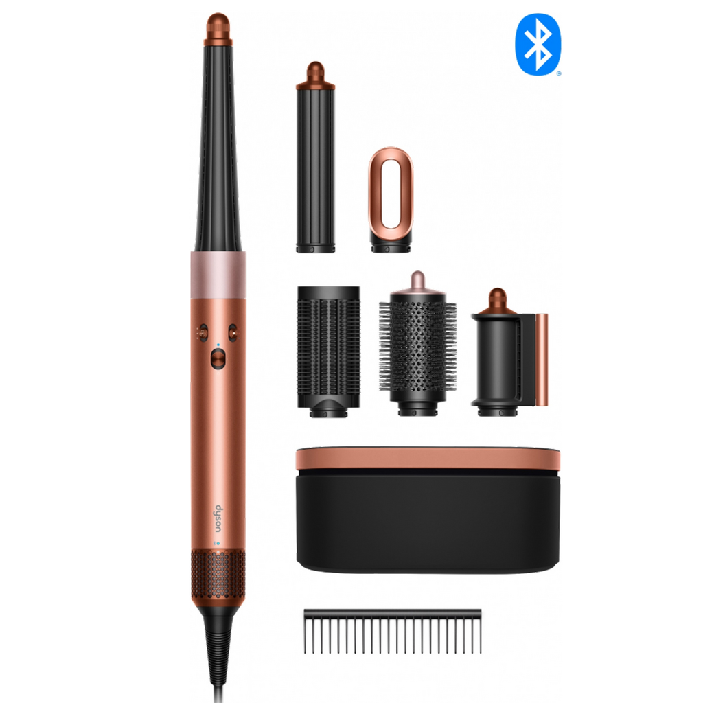 Маша за коса Dyson 123682-01 HS08 Airwrap i.d.™ Straight + Wavy T1/T2 AmSi/PkCp, 1300W, 13.5 l/s, Автоматизирано къдрене, Йонизиране, 3 скорости, 3 температури, Bluetooth ...