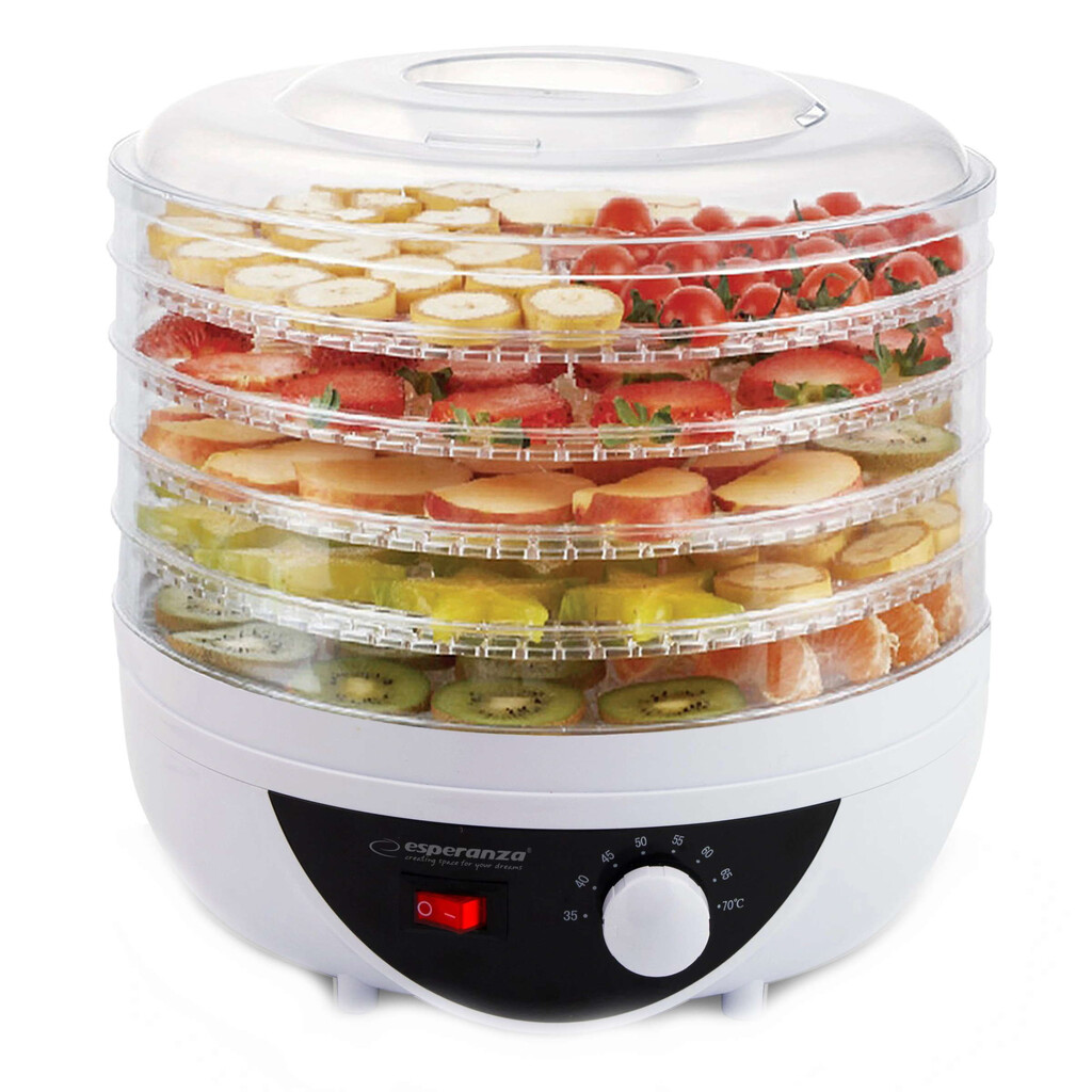 Сушилня за плодове и зеленчуци Esperanza EKD002, 250W,  5 нива, 35-70C, Вентилатор, Термостат, Бял