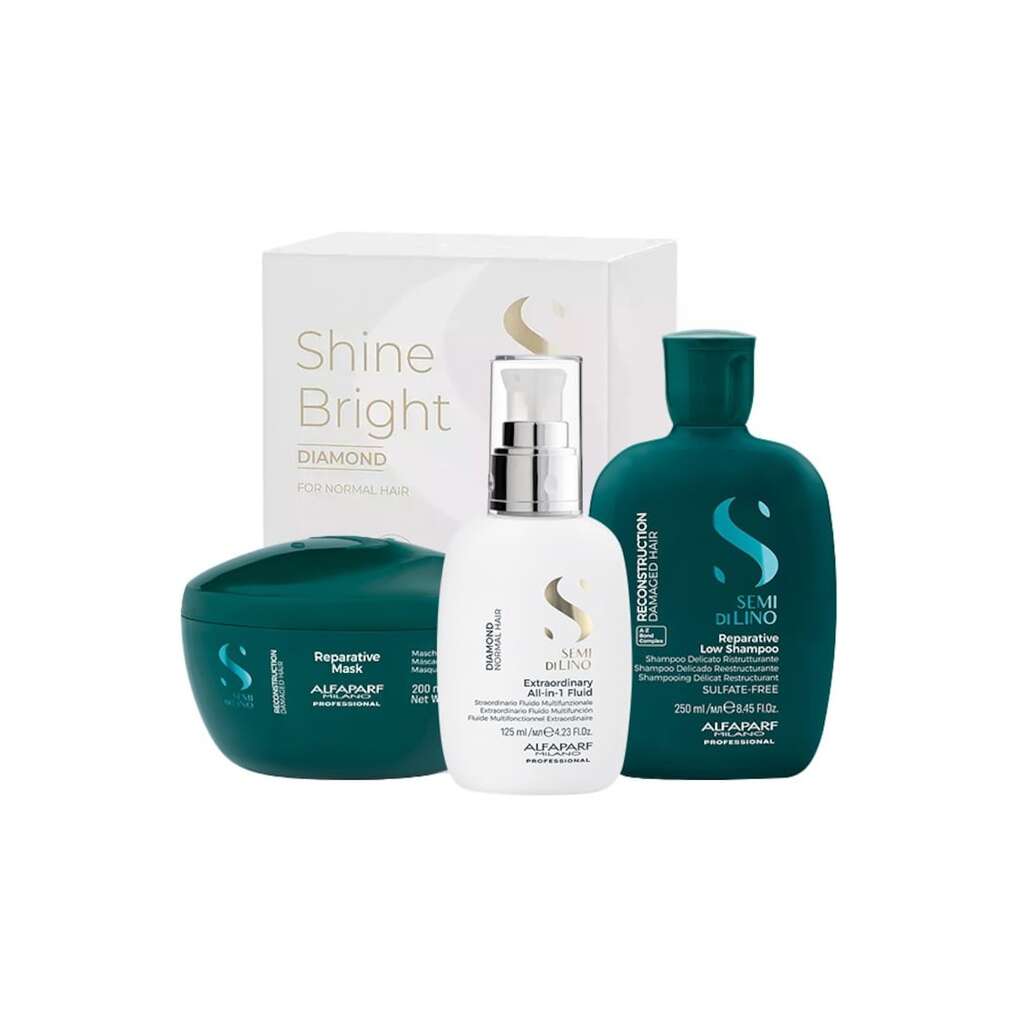 Комплект  Semi Di Lino Reconstruction Shampoo - 250 ml - Маска 200 ml и Флуид за блясък All-in-1 Diamond Illuminating - 125 ml