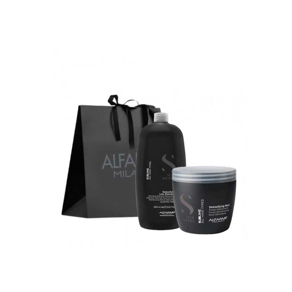 Детоксикиращ пакет за всички типове коса  Milano Semi Di Lino Sublime Detoxifying Mud - Шампоан - 1000 мл + Маска - 500 мл