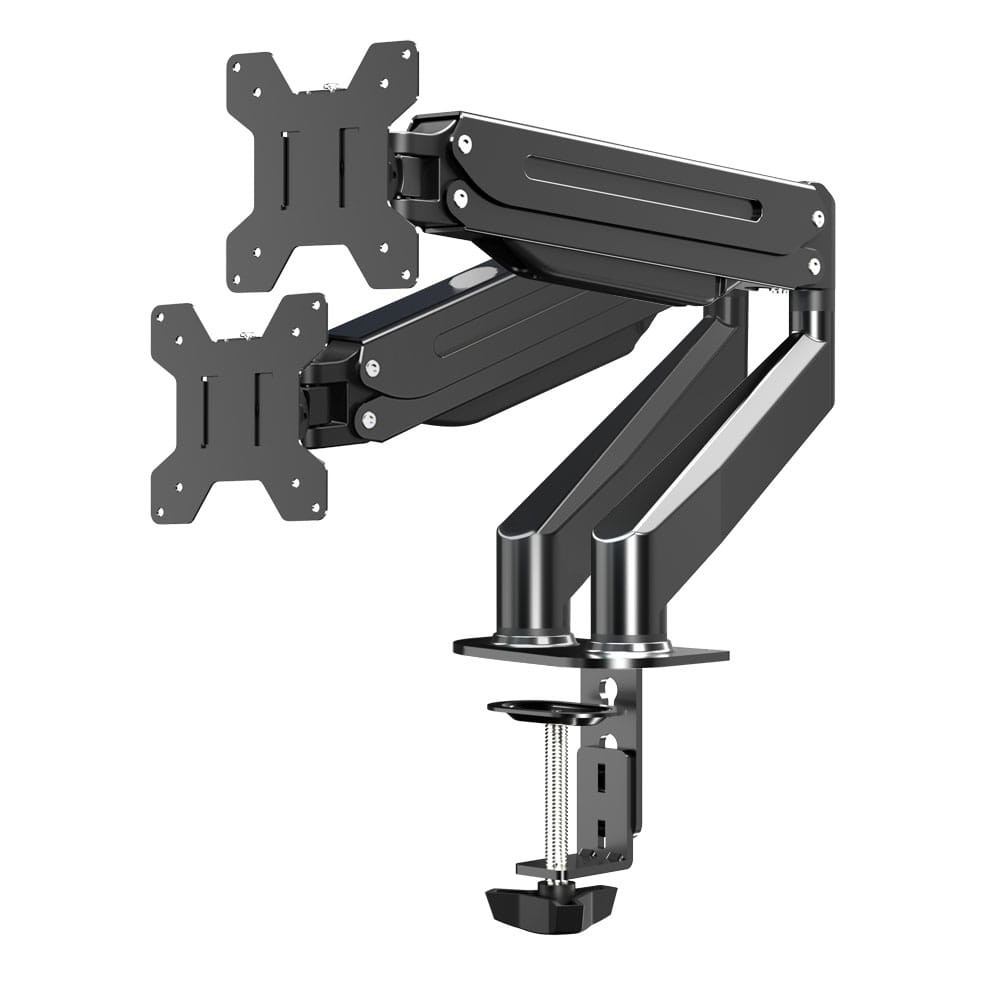 Стойка за монитори Esperanza ERW020, 17"-27", За 2 монитора, Пружинен механизъм, VESA 75/100 mm, До 6 кг на рамо, Черен