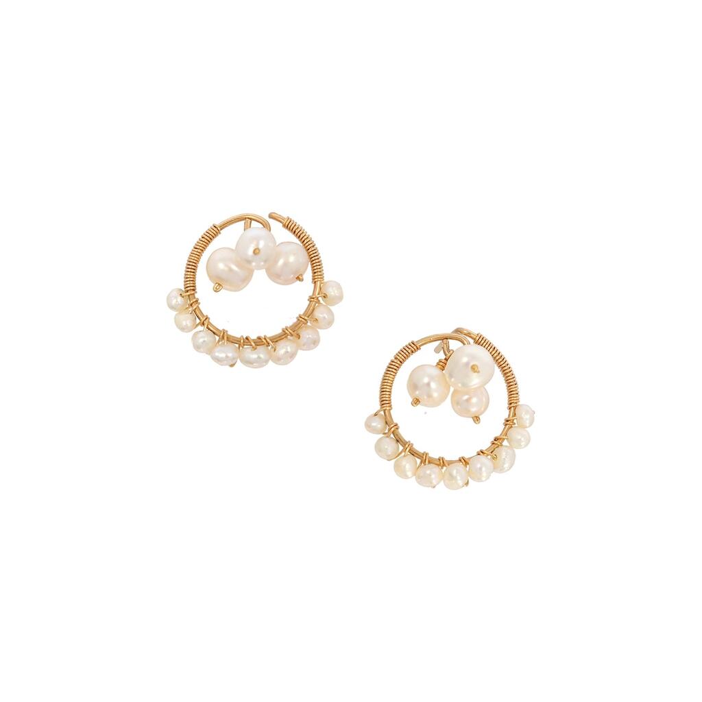 14K/20 Gold-filled Earrings With Pearls - Бял/Златист