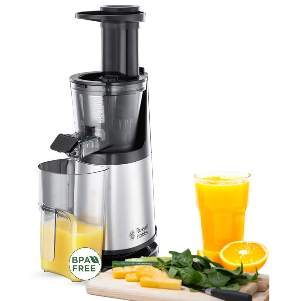 Сокоизстисквачка Slow juicer Russell Hobbs 25170-56, 150 W, 3 сита, 0.7 l, Обратно движение, Студено пресоване, Инокс/черен