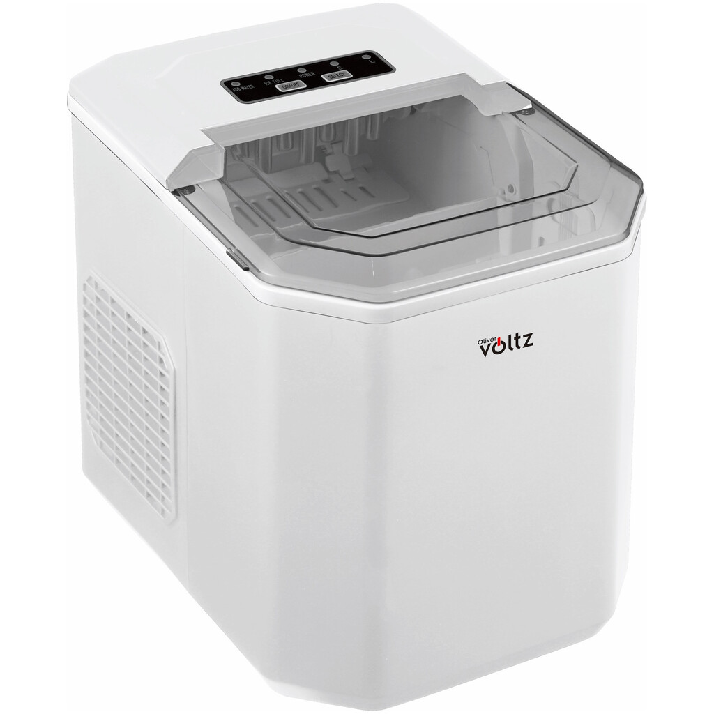 Ледогенератор Oliver Voltz OV51447B, 120W, 12 кг/24 часа, 1.3 л, 9 кубчета за цикъл работа, Индикатор за лед и вода, Бял