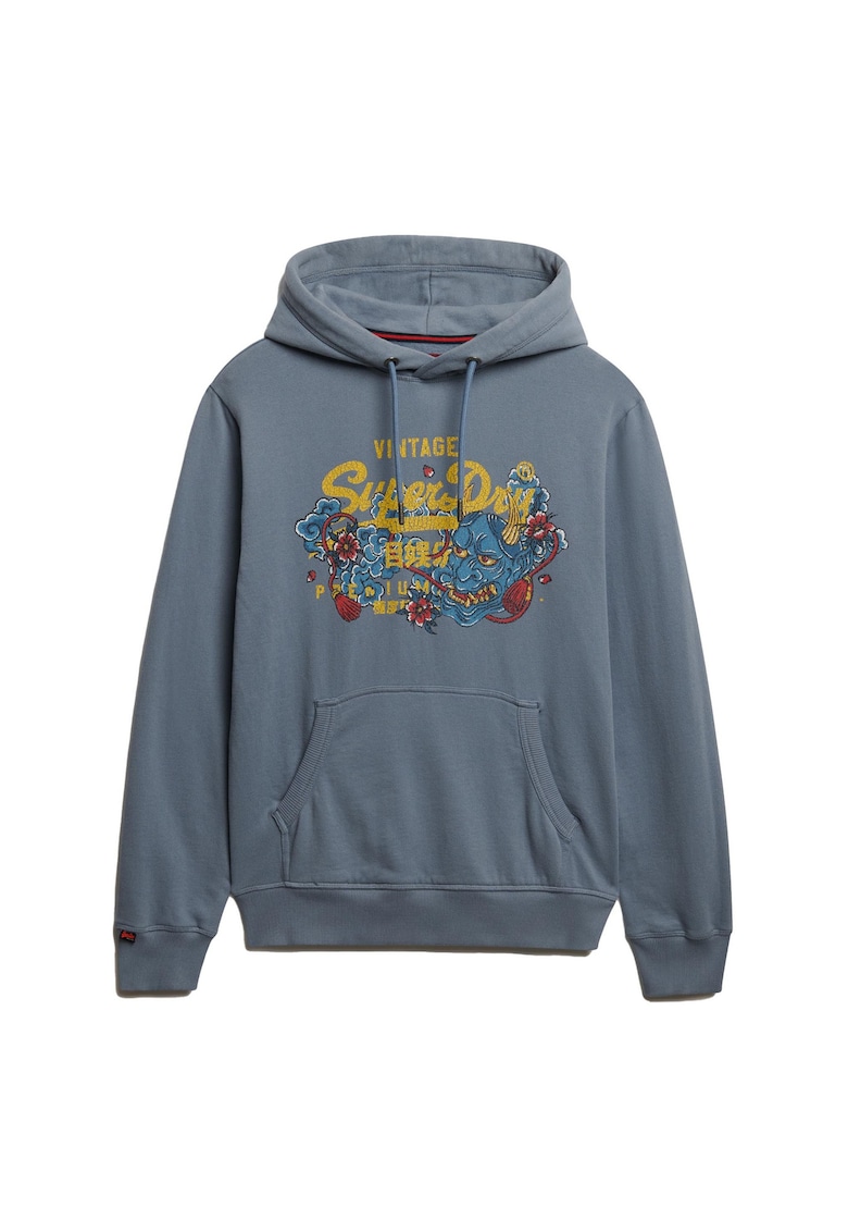 SUPERDRY - Худи с памук с графика - Син в синьо - Сравни цени - цена