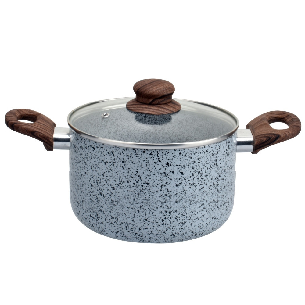 Тенджера Oliver Voltz Siena OV51318J24D, 24 см, 5.6 л, Дълбока, Мраморно покритие, Индукция, Меки дръжки, Сив/кафяв