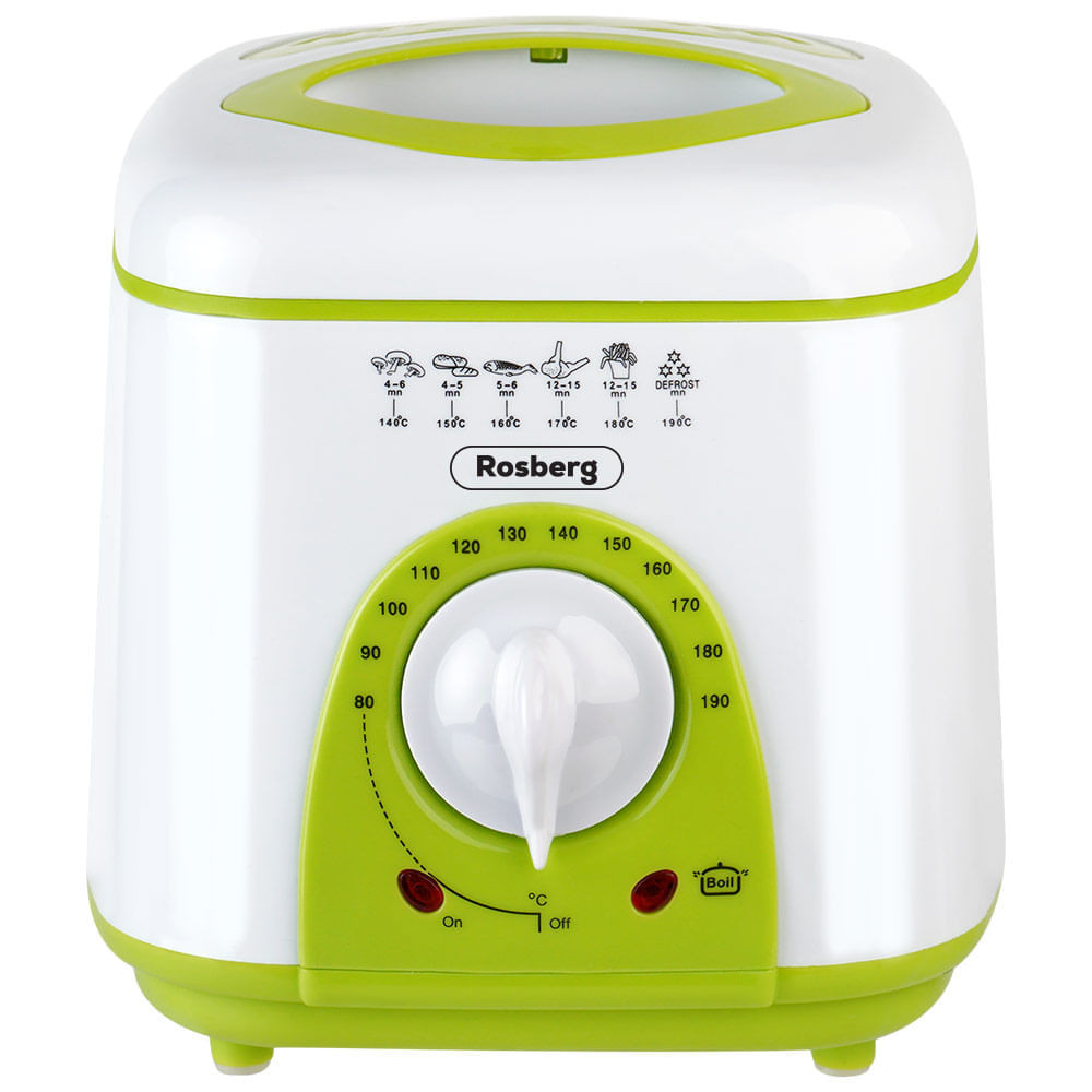 Фритюрник мини Rosberg R51980B, 1 литър, 950W, 80-190 C, Бял/зелен