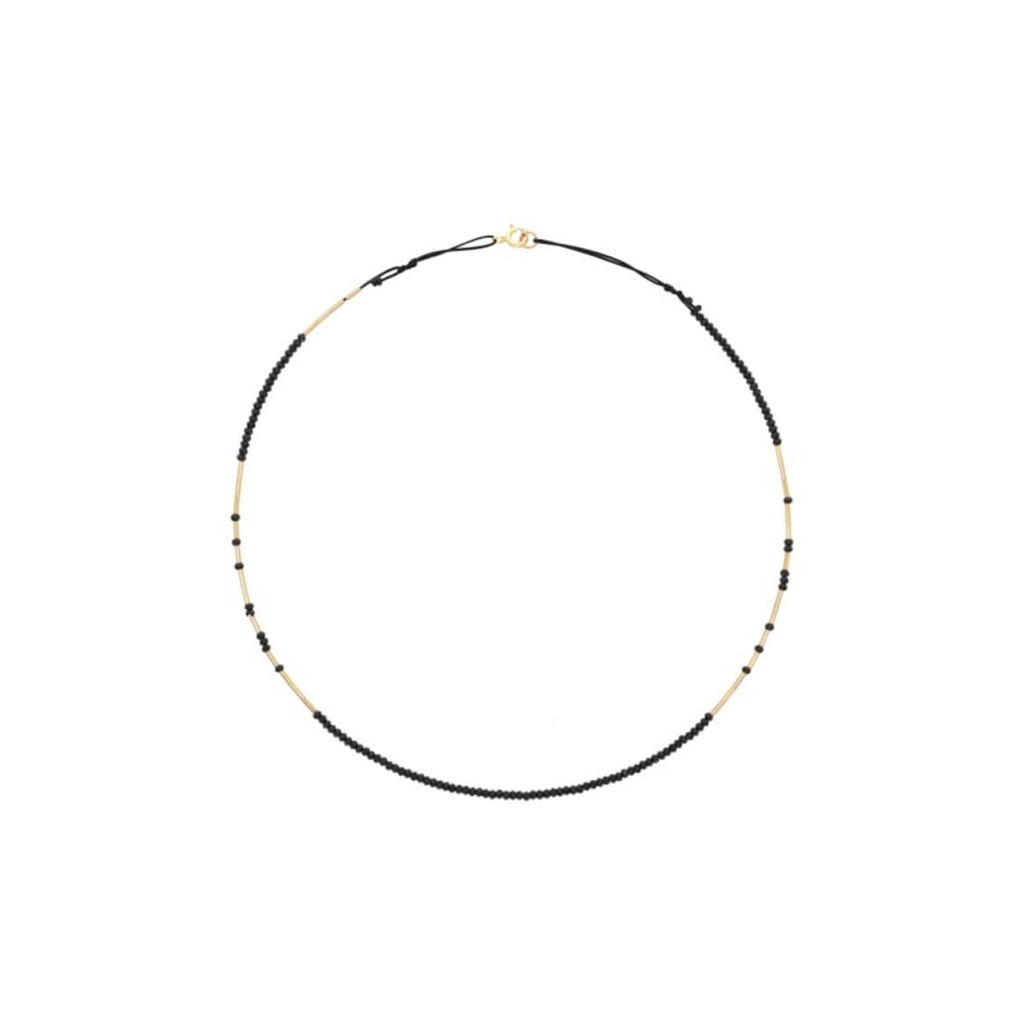 Колие  Caviar Black Fusion - по врата - регулируемо - с фасетиран черен шпинел и 14k/20 златни елементи
