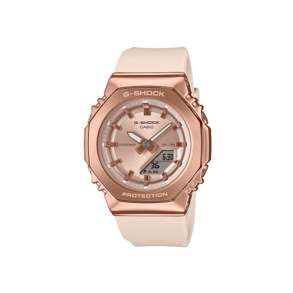 Дамски часовник  G-SHOCK - пластмаса/каучук - бежов/розово-златист - 41мм - водоустойчив 200м