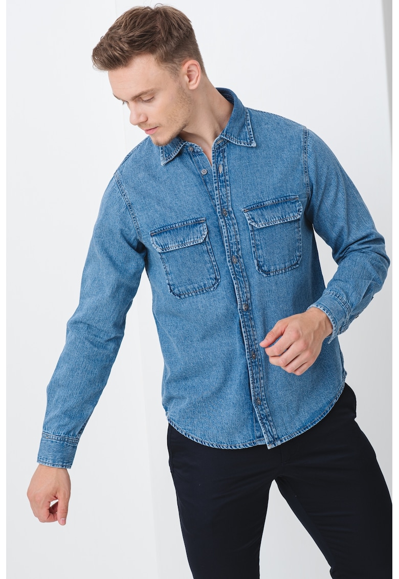 Риза от шамбре - Син в синьо ARMANI EXCHANGE - Сравни цени - цена
