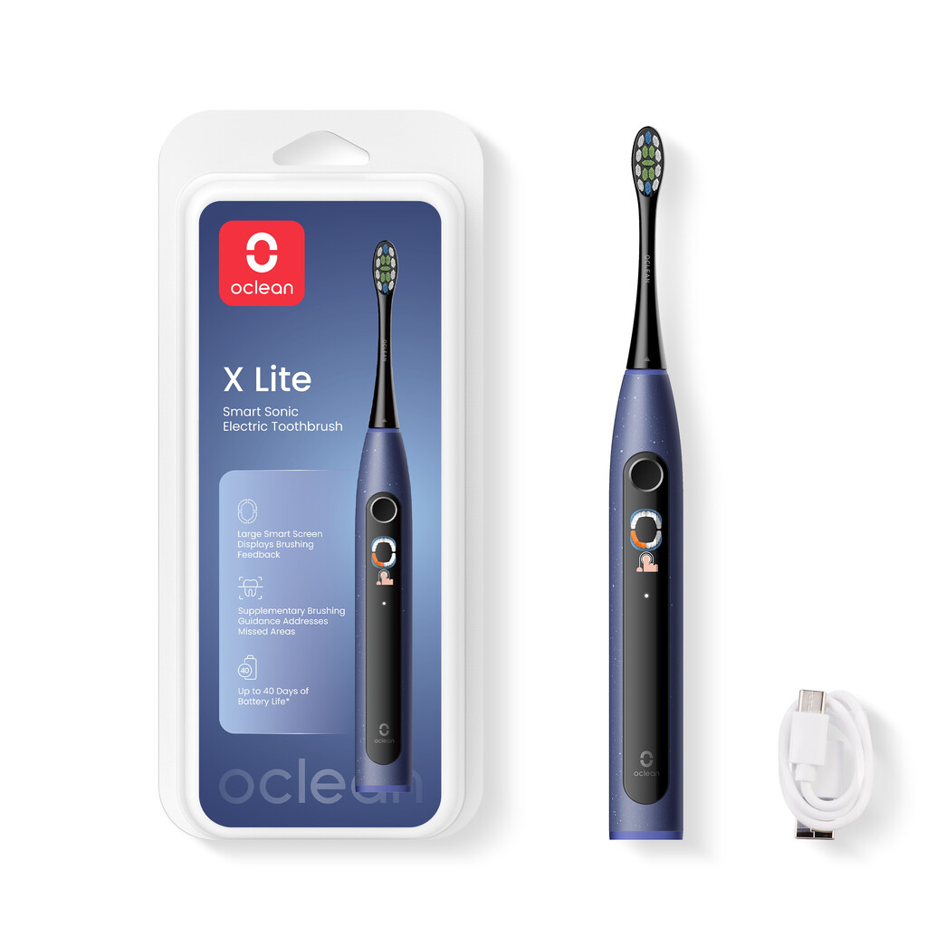 Електрическа четка за зъби Oclean X Lite, 72000 об/мин, 5 режима, Smart, Тъчскрийн, До 40 дни автономия, Отчитане на почистените зони, Тъмносин