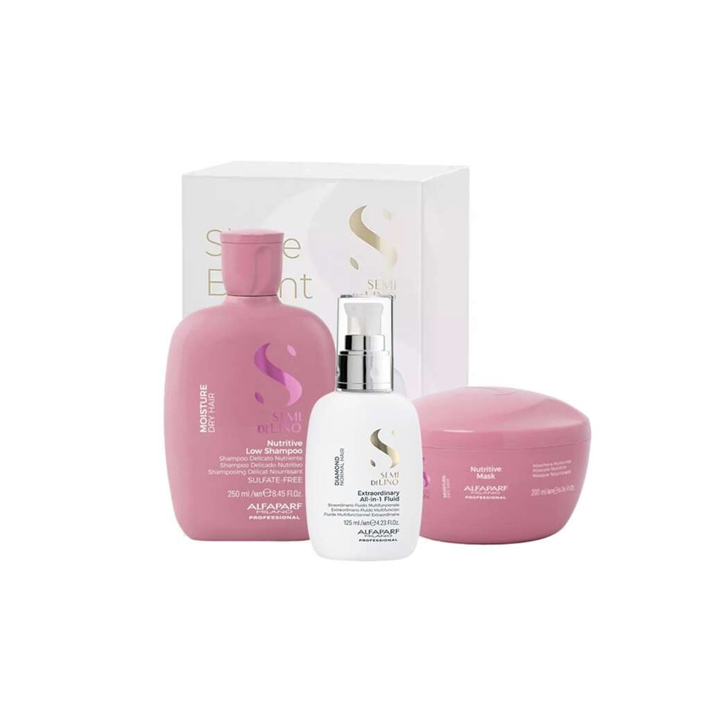 Комплект  Semi Di Lino Moisture Nutritive Shampoo - 250 ml - Маска 200 ml и Флуид за блясък All-in-1 Diamond Illuminating - 125 ml