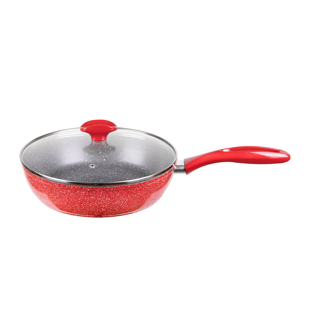 Дълбок тиган с капак Voltz V54419A26CD, 26 см, 6.5 см, Мраморно покритие, Индукция, Червен