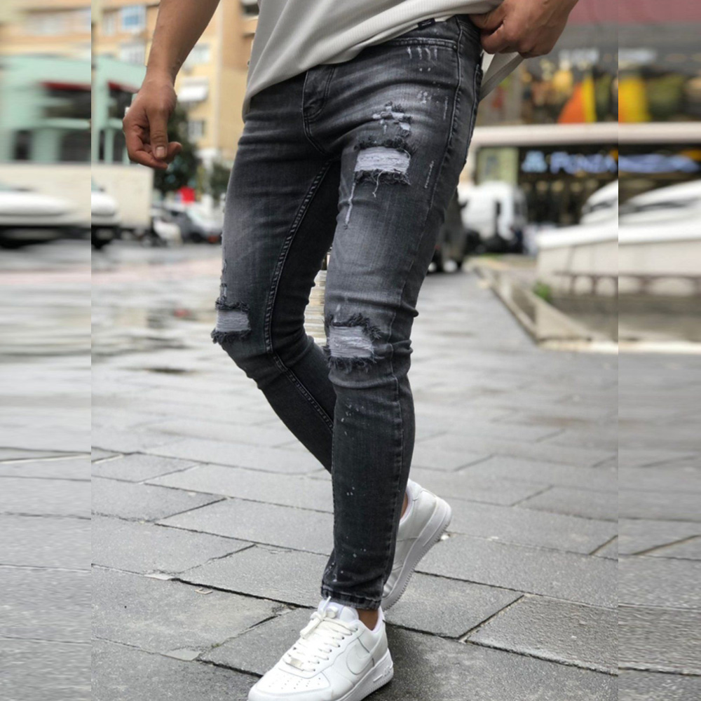 Мъжко Черни дънки накъсан ефект skinny … - Цена в shopmall.bg