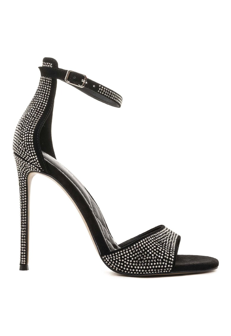 Santina Stiletto Shoes With Rhinestone Applications - Черен