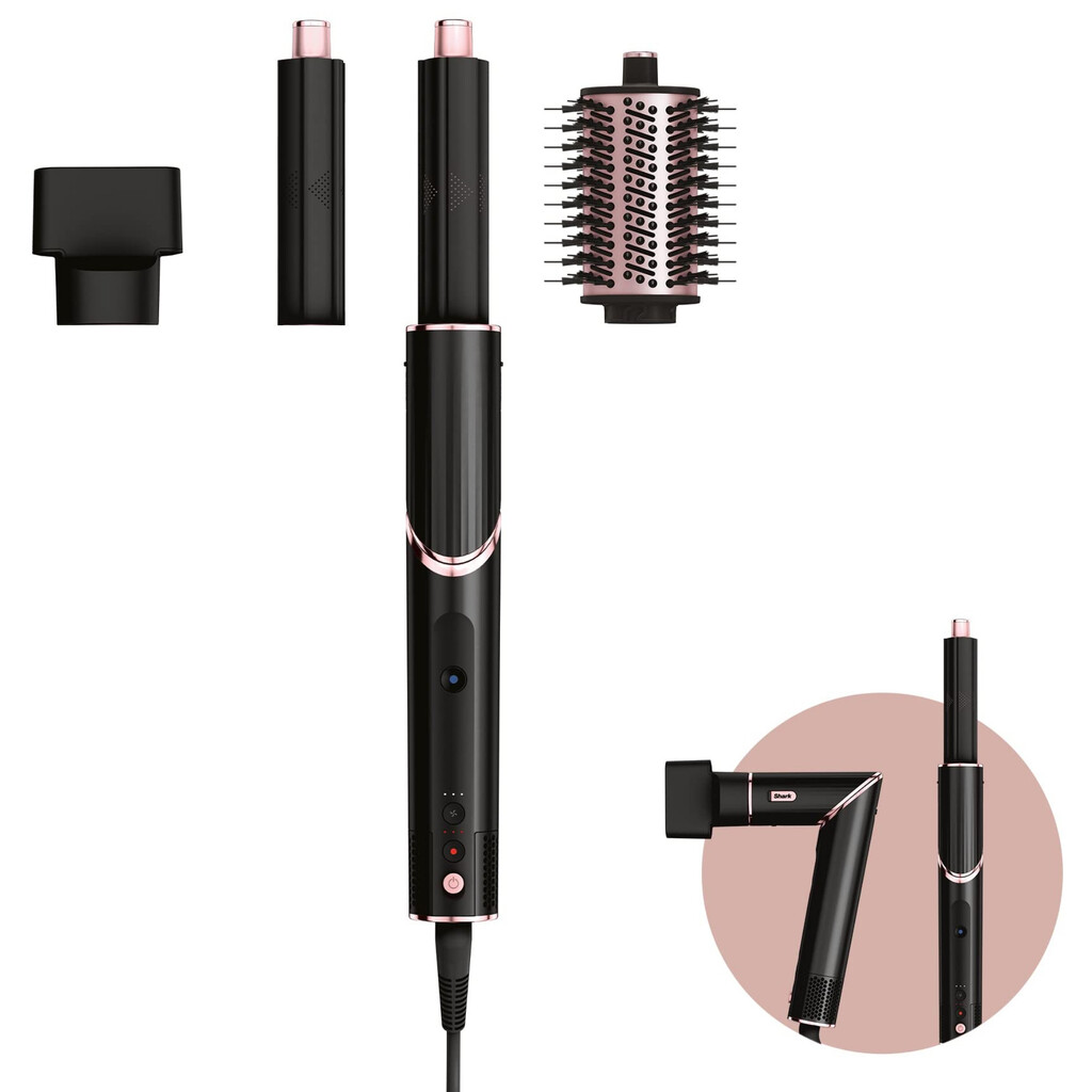 Сешоар за стилизиране на коса 3в1 Shark FlexStyle HD424EU, 1400W, 3 скорости и темп, Coanda, Предпазване от топлинно увреждане, Черен